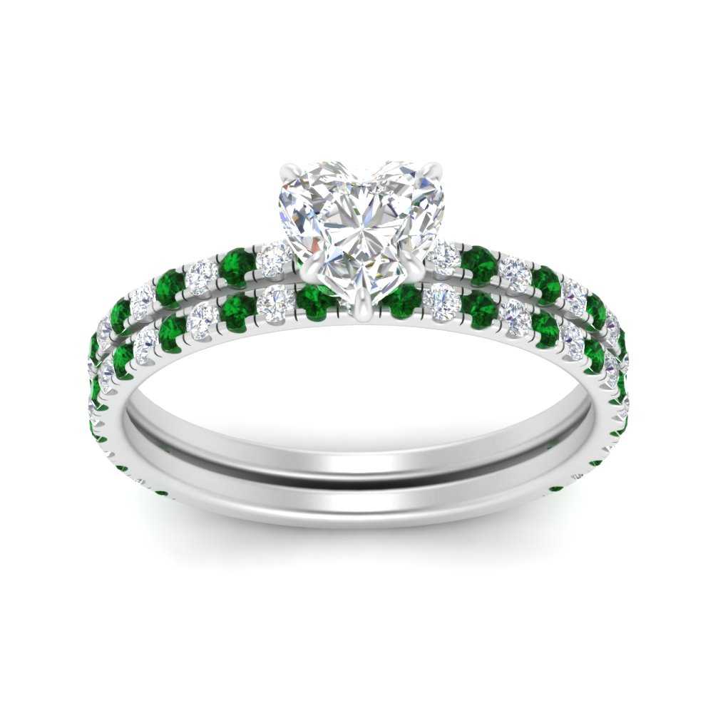 three-quarter-heart-shaped-diamond-gallery-bridal-ring-set-with-emerald-in-FD9168HTGEMGRANGLE3-NL-WG