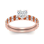 Load image into Gallery viewer, three-quarter-heart-shaped-diamond-gallery-bridal-ring-set-with-orange-sapphire-in-FD9168HTGSAORANGLE3-NL-RG
