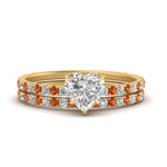 Load image into Gallery viewer, three-quarter-heart-shaped-diamond-gallery-bridal-ring-set-with-orange-sapphire-in-FD9168HTGSAORANGLE3-NL-YG
