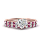 Load image into Gallery viewer, three-quarter-heart-shaped-diamond-gallery-bridal-ring-set-with-pink-sapphire-in-FD9168HTGSADRPIANGLE3-NL-RG
