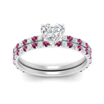 Load image into Gallery viewer, three-quarter-heart-shaped-diamond-gallery-bridal-ring-set-with-pink-sapphire-in-FD9168HTGSADRPIANGLE3-NL-WG