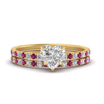 Load image into Gallery viewer, three-quarter-heart-shaped-diamond-gallery-bridal-ring-set-with-pink-sapphire-in-FD9168HTGSADRPIANGLE3-NL-YG