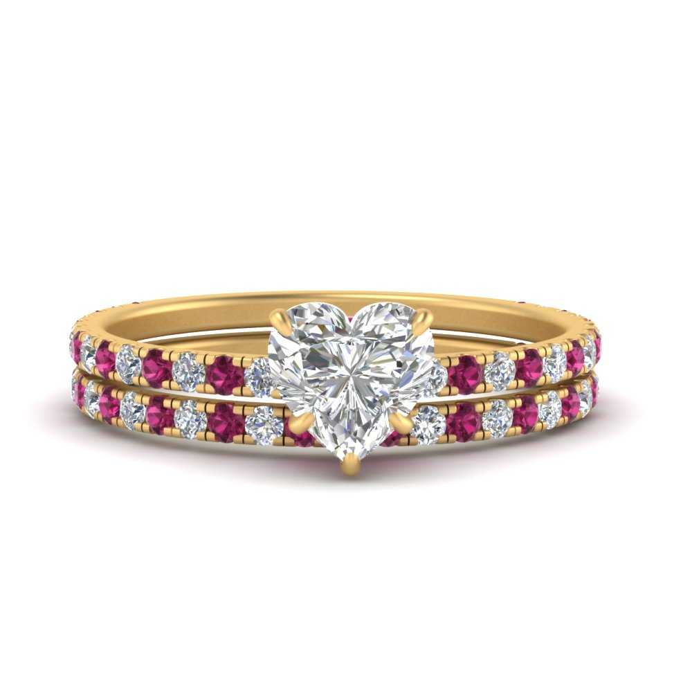 three-quarter-heart-shaped-diamond-gallery-bridal-ring-set-with-pink-sapphire-in-FD9168HTGSADRPIANGLE3-NL-YG