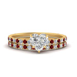 Load image into Gallery viewer, three-quarter-heart-shaped-diamond-gallery-bridal-ring-set-with-ruby-in-FD9168HTGRUDRANGLE3-NL-YG
