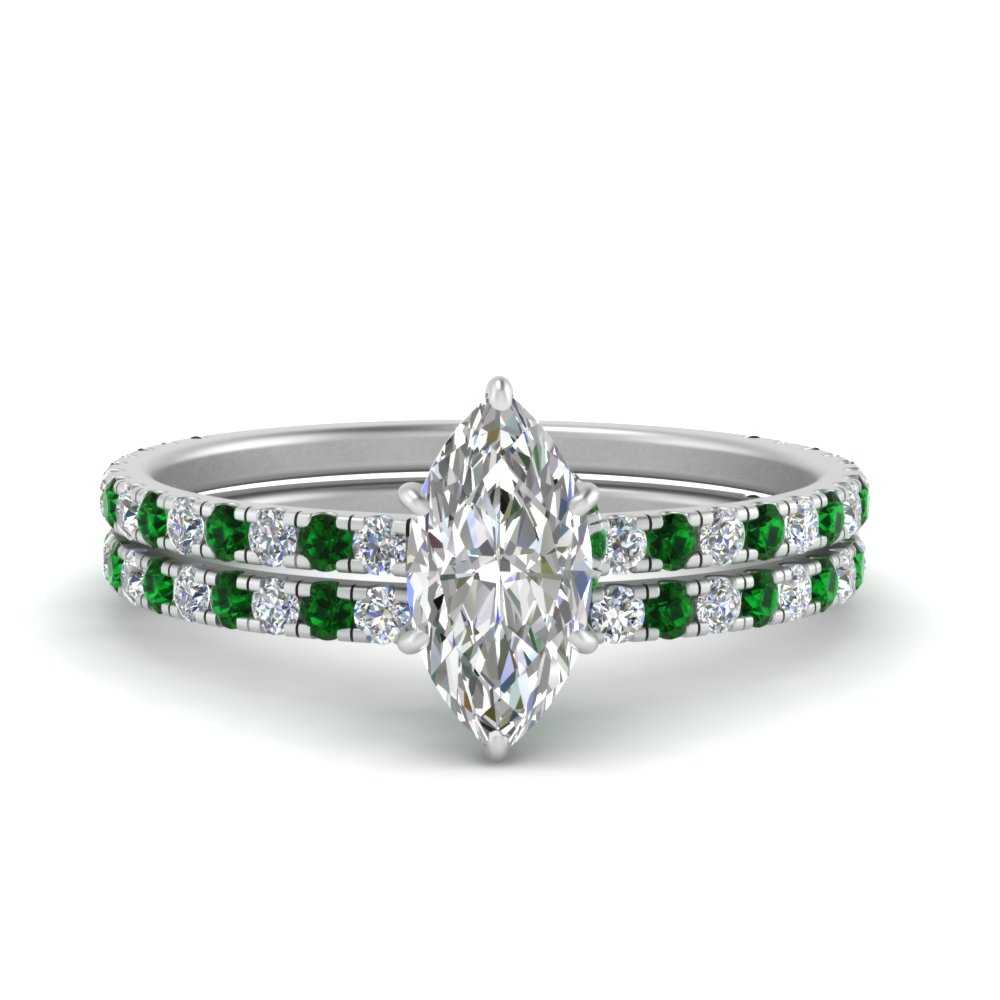 three-quarter-marquise-cut-diamond-gallery-bridal-ring-set-with-emerald-in-FD9168MQGEMGRANGLE3-NL-WG
