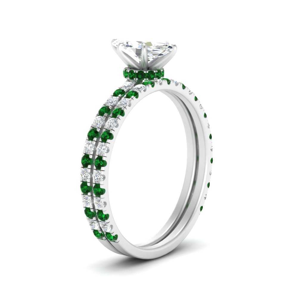 three-quarter-marquise-cut-diamond-gallery-bridal-ring-set-with-emerald-in-FD9168MQGEMGRANGLE3-NL-WG