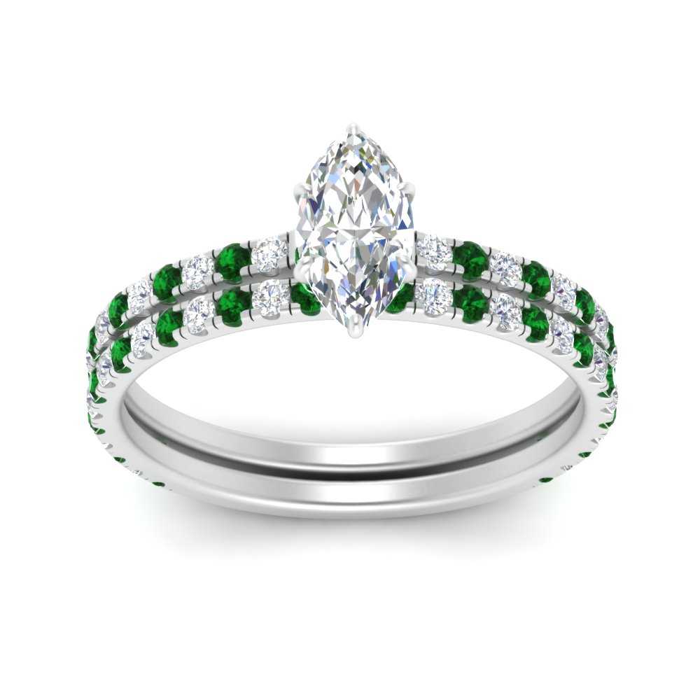 three-quarter-marquise-cut-diamond-gallery-bridal-ring-set-with-emerald-in-FD9168MQGEMGRANGLE3-NL-WG