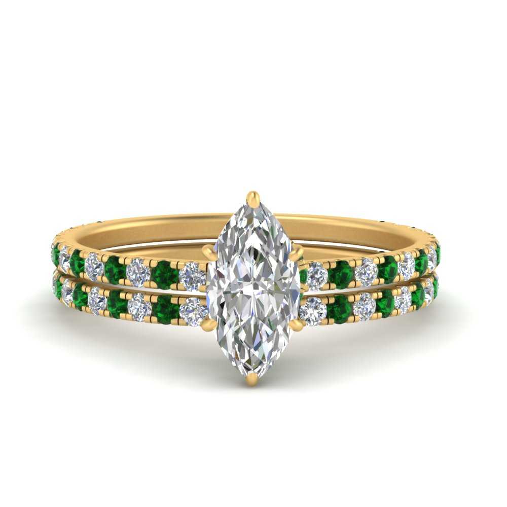 three-quarter-marquise-cut-diamond-gallery-bridal-ring-set-with-emerald-in-FD9168MQGEMGRANGLE3-NL-YG