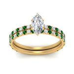 Load image into Gallery viewer, three-quarter-marquise-cut-diamond-gallery-bridal-ring-set-with-emerald-in-FD9168MQGEMGRANGLE3-NL-YG