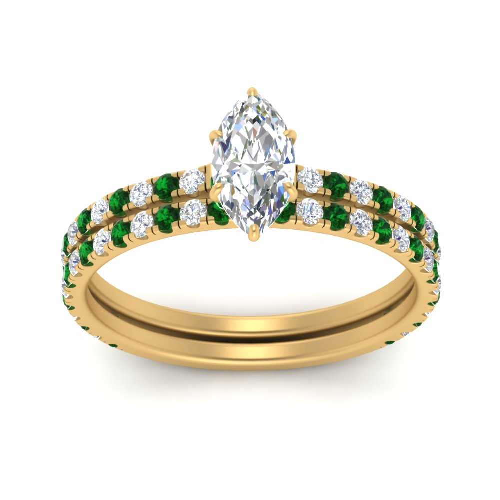 three-quarter-marquise-cut-diamond-gallery-bridal-ring-set-with-emerald-in-FD9168MQGEMGRANGLE3-NL-YG
