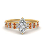 Load image into Gallery viewer, three-quarter-marquise-cut-diamond-gallery-bridal-ring-set-with-orange-sapphire-in-FD9168MQGSAORANGLE3-NL-YG