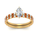 Load image into Gallery viewer, three-quarter-marquise-cut-diamond-gallery-bridal-ring-set-with-orange-sapphire-in-FD9168MQGSAORANGLE3-NL-YG
