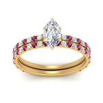 Load image into Gallery viewer, three-quarter-marquise-cut-diamond-gallery-bridal-ring-set-with-pink-sapphire-in-FD9168MQGSADRPIANGLE3-NL-YG