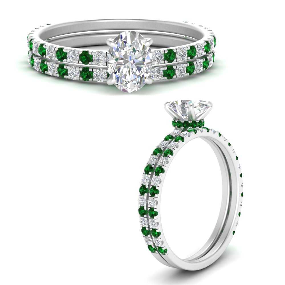 three-quarter-oval-shaped-diamond-gallery-bridal-ring-set-with-emerald-in-FD9168OVGEMGRANGLE3-NL-WG