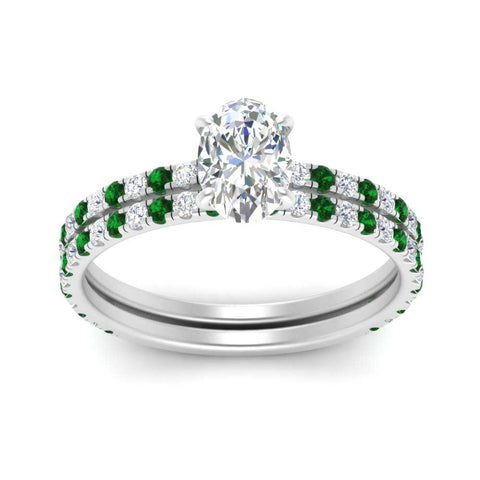 three-quarter-oval-shaped-diamond-gallery-bridal-ring-set-with-emerald-in-FD9168OVGEMGRANGLE3-NL-WG