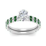 Load image into Gallery viewer, three-quarter-oval-shaped-diamond-gallery-bridal-ring-set-with-emerald-in-FD9168OVGEMGRANGLE3-NL-WG