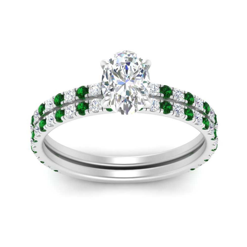 three-quarter-oval-shaped-diamond-gallery-bridal-ring-set-with-emerald-in-FD9168OVGEMGRANGLE3-NL-WG