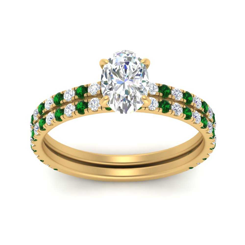 three-quarter-oval-shaped-diamond-gallery-bridal-ring-set-with-emerald-in-FD9168OVGEMGRANGLE3-NL-YG