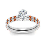 Load image into Gallery viewer, three-quarter-oval-shaped-diamond-gallery-bridal-ring-set-with-orange-sapphire-in-FD9168OVGSAORANGLE3-NL-WG
