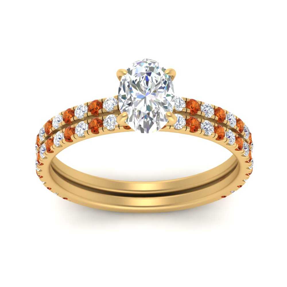 three-quarter-oval-shaped-diamond-gallery-bridal-ring-set-with-orange-sapphire-in-FD9168OVGSAORANGLE3-NL-YG