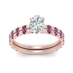 Load image into Gallery viewer, three-quarter-oval-shaped-diamond-gallery-bridal-ring-set-with-pink-sapphire-in-FD9168OVGSADRPIANGLE3-NL-RG