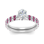 Load image into Gallery viewer, three-quarter-oval-shaped-diamond-gallery-bridal-ring-set-with-pink-sapphire-in-FD9168OVGSADRPIANGLE3-NL-WG
