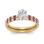 Load image into Gallery viewer, three-quarter-oval-shaped-diamond-gallery-bridal-ring-set-with-pink-sapphire-in-FD9168OVGSADRPIANGLE3-NL-YG
