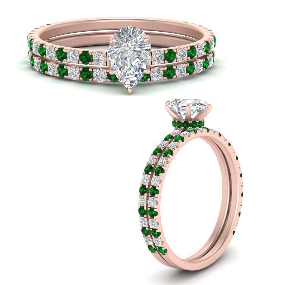 three-quarter-pear-shaped-diamond-gallery-bridal-ring-set-with-emerald-in-FD9168PEGEMGRANGLE3-NL-RG
