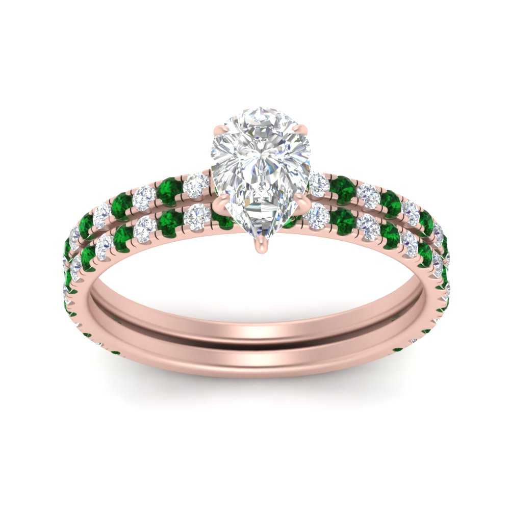 three-quarter-pear-shaped-diamond-gallery-bridal-ring-set-with-emerald-in-FD9168PEGEMGRANGLE3-NL-RG