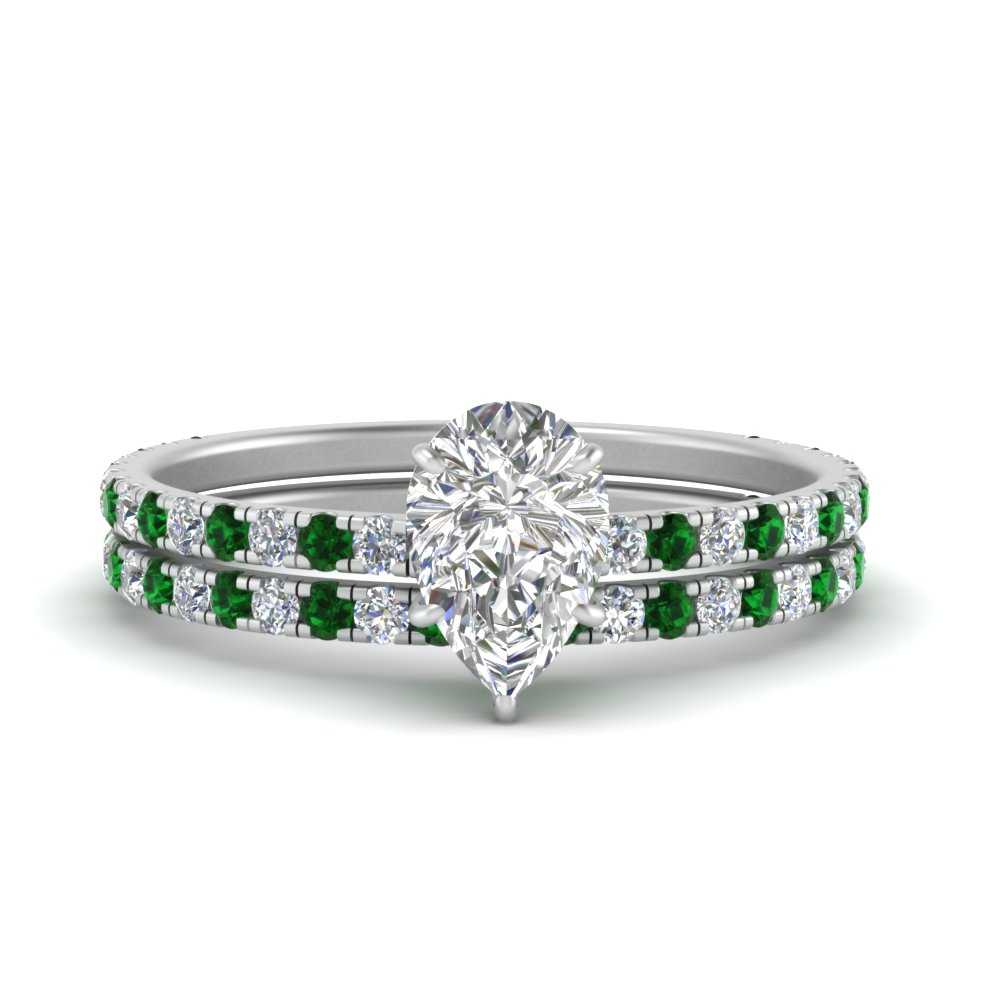 three-quarter-pear-shaped-diamond-gallery-bridal-ring-set-with-emerald-in-FD9168PEGEMGRANGLE3-NL-WG