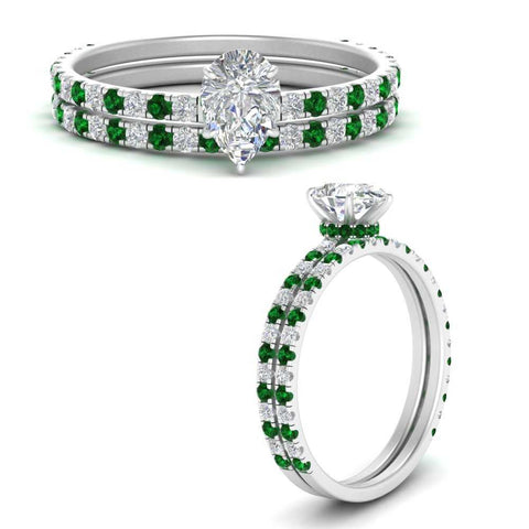 three-quarter-pear-shaped-diamond-gallery-bridal-ring-set-with-emerald-in-FD9168PEGEMGRANGLE3-NL-WG