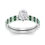 Load image into Gallery viewer, three-quarter-pear-shaped-diamond-gallery-bridal-ring-set-with-emerald-in-FD9168PEGEMGRANGLE3-NL-WG
