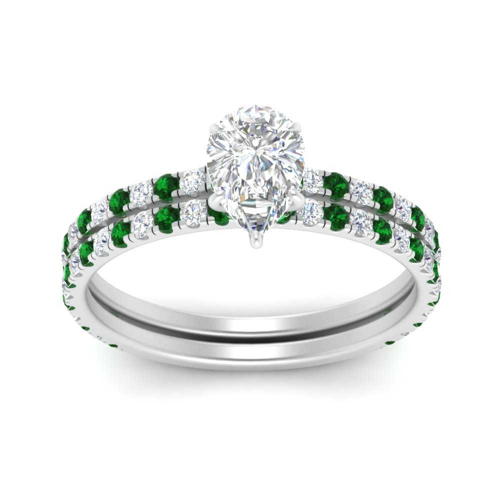 three-quarter-pear-shaped-diamond-gallery-bridal-ring-set-with-emerald-in-FD9168PEGEMGRANGLE3-NL-WG
