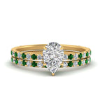 Load image into Gallery viewer, three-quarter-pear-shaped-diamond-gallery-bridal-ring-set-with-emerald-in-FD9168PEGEMGRANGLE3-NL-YG
