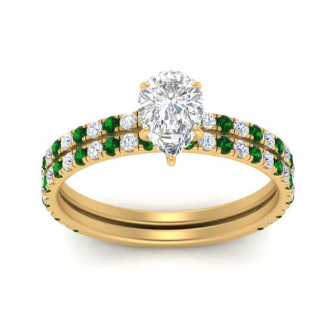 three-quarter-pear-shaped-diamond-gallery-bridal-ring-set-with-emerald-in-FD9168PEGEMGRANGLE3-NL-YG