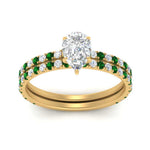 Load image into Gallery viewer, three-quarter-pear-shaped-diamond-gallery-bridal-ring-set-with-emerald-in-FD9168PEGEMGRANGLE3-NL-YG
