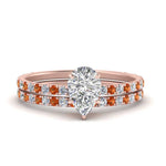 Load image into Gallery viewer, three-quarter-pear-shaped-diamond-gallery-bridal-ring-set-with-orange-sapphire-in-FD9168PEGSAORANGLE3-NL-RG
