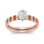 Load image into Gallery viewer, three-quarter-pear-shaped-diamond-gallery-bridal-ring-set-with-orange-sapphire-in-FD9168PEGSAORANGLE3-NL-RG
