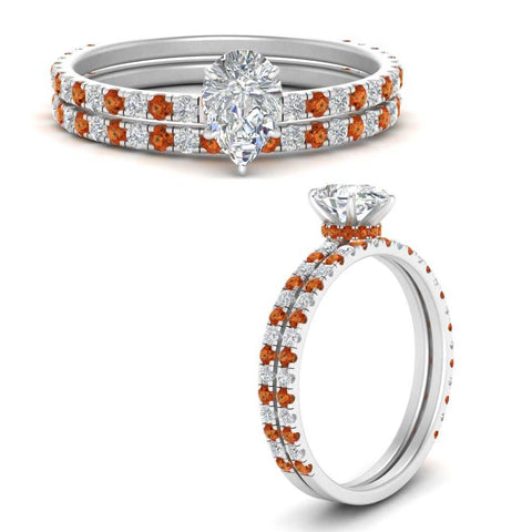 three-quarter-pear-shaped-diamond-gallery-bridal-ring-set-with-orange-sapphire-in-FD9168PEGSAORANGLE3-NL-WG