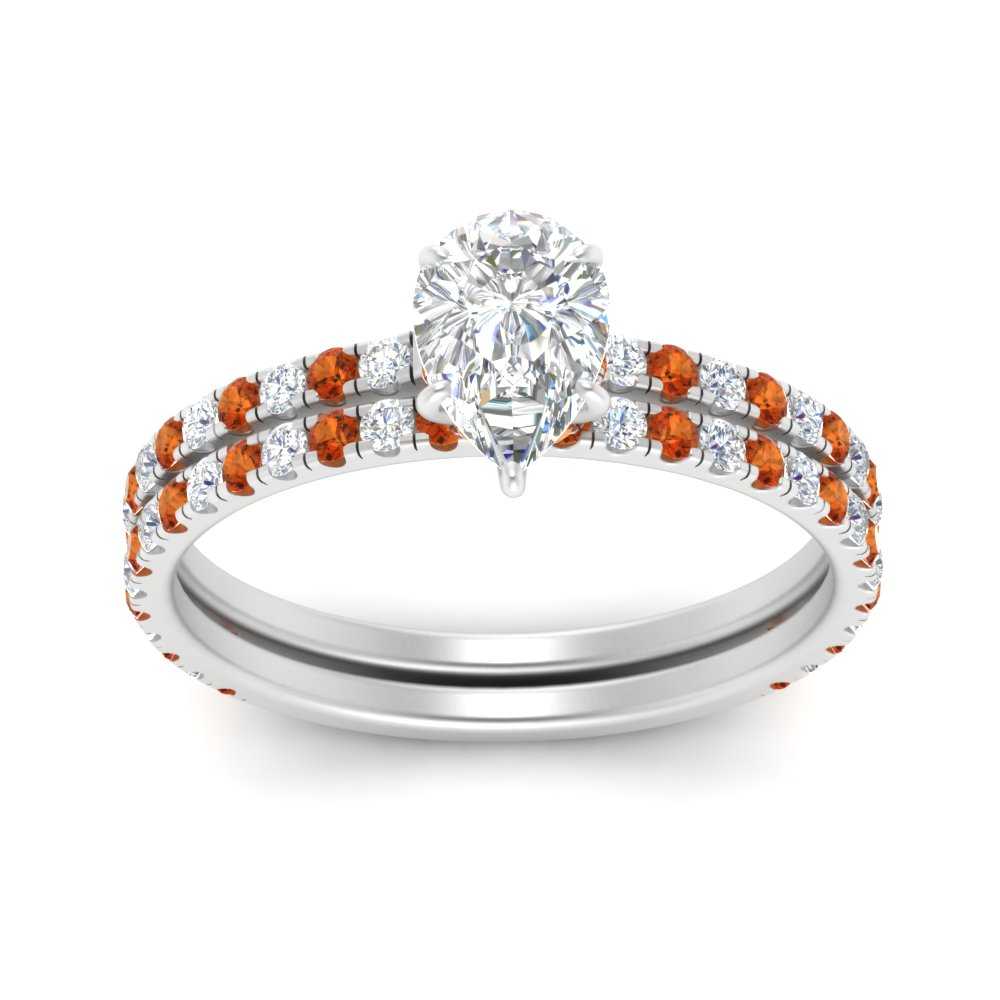 three-quarter-pear-shaped-diamond-gallery-bridal-ring-set-with-orange-sapphire-in-FD9168PEGSAORANGLE3-NL-WG