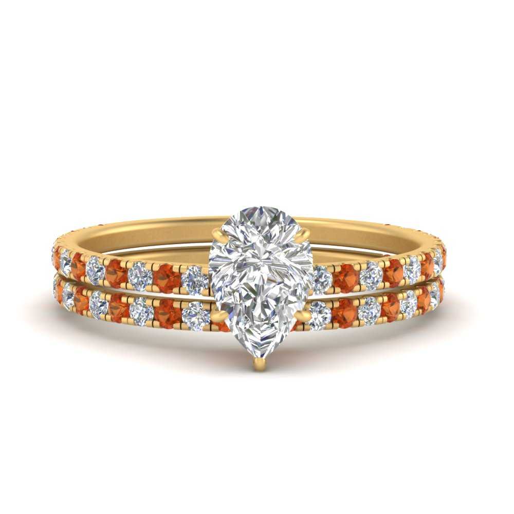 three-quarter-pear-shaped-diamond-gallery-bridal-ring-set-with-orange-sapphire-in-FD9168PEGSAORANGLE3-NL-YG