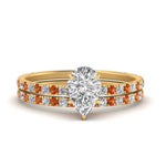 Load image into Gallery viewer, three-quarter-pear-shaped-diamond-gallery-bridal-ring-set-with-orange-sapphire-in-FD9168PEGSAORANGLE3-NL-YG

