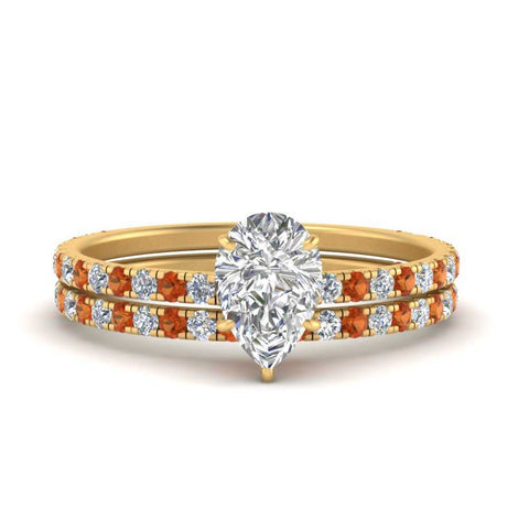 three-quarter-pear-shaped-diamond-gallery-bridal-ring-set-with-orange-sapphire-in-FD9168PEGSAORANGLE3-NL-YG