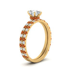 Load image into Gallery viewer, three-quarter-pear-shaped-diamond-gallery-bridal-ring-set-with-orange-sapphire-in-FD9168PEGSAORANGLE3-NL-YG
