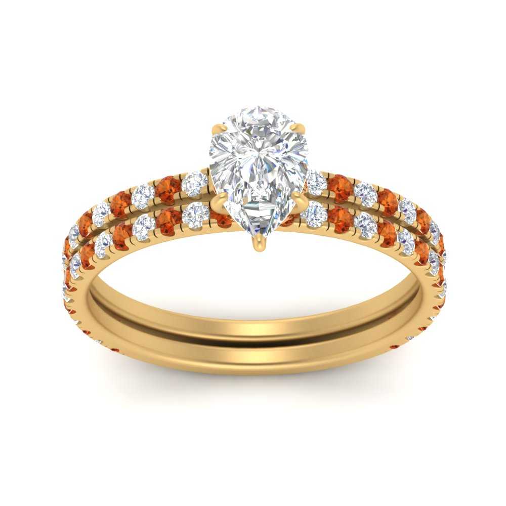three-quarter-pear-shaped-diamond-gallery-bridal-ring-set-with-orange-sapphire-in-FD9168PEGSAORANGLE3-NL-YG