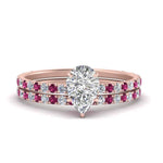 Load image into Gallery viewer, three-quarter-pear-shaped-diamond-gallery-bridal-ring-set-with-pink-sapphire-in-FD9168PEGSADRPIANGLE3-NL-RG