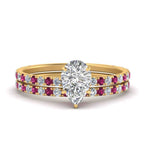 Load image into Gallery viewer, three-quarter-pear-shaped-diamond-gallery-bridal-ring-set-with-pink-sapphire-in-FD9168PEGSADRPIANGLE3-NL-YG