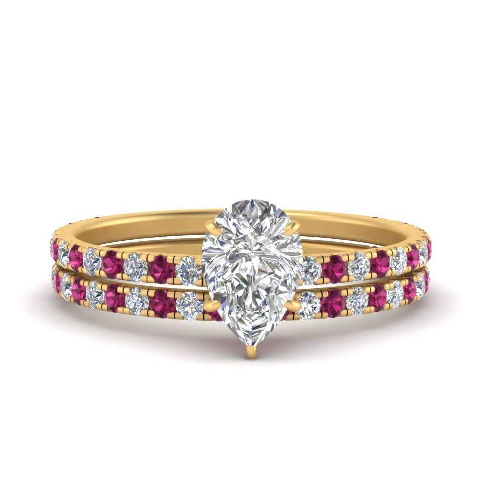 three-quarter-pear-shaped-diamond-gallery-bridal-ring-set-with-pink-sapphire-in-FD9168PEGSADRPIANGLE3-NL-YG