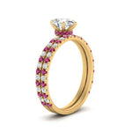 Load image into Gallery viewer, three-quarter-pear-shaped-diamond-gallery-bridal-ring-set-with-pink-sapphire-in-FD9168PEGSADRPIANGLE3-NL-YG
