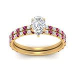 Load image into Gallery viewer, three-quarter-pear-shaped-diamond-gallery-bridal-ring-set-with-pink-sapphire-in-FD9168PEGSADRPIANGLE3-NL-YG
